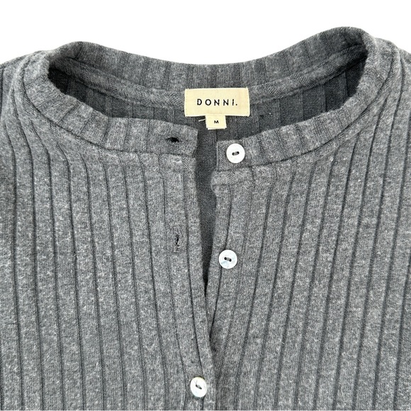 Donni "The Sweater Rib Cardi" Gray Button Up Organic Cotton Cardigan Sweater - M - Picture 3 of 9